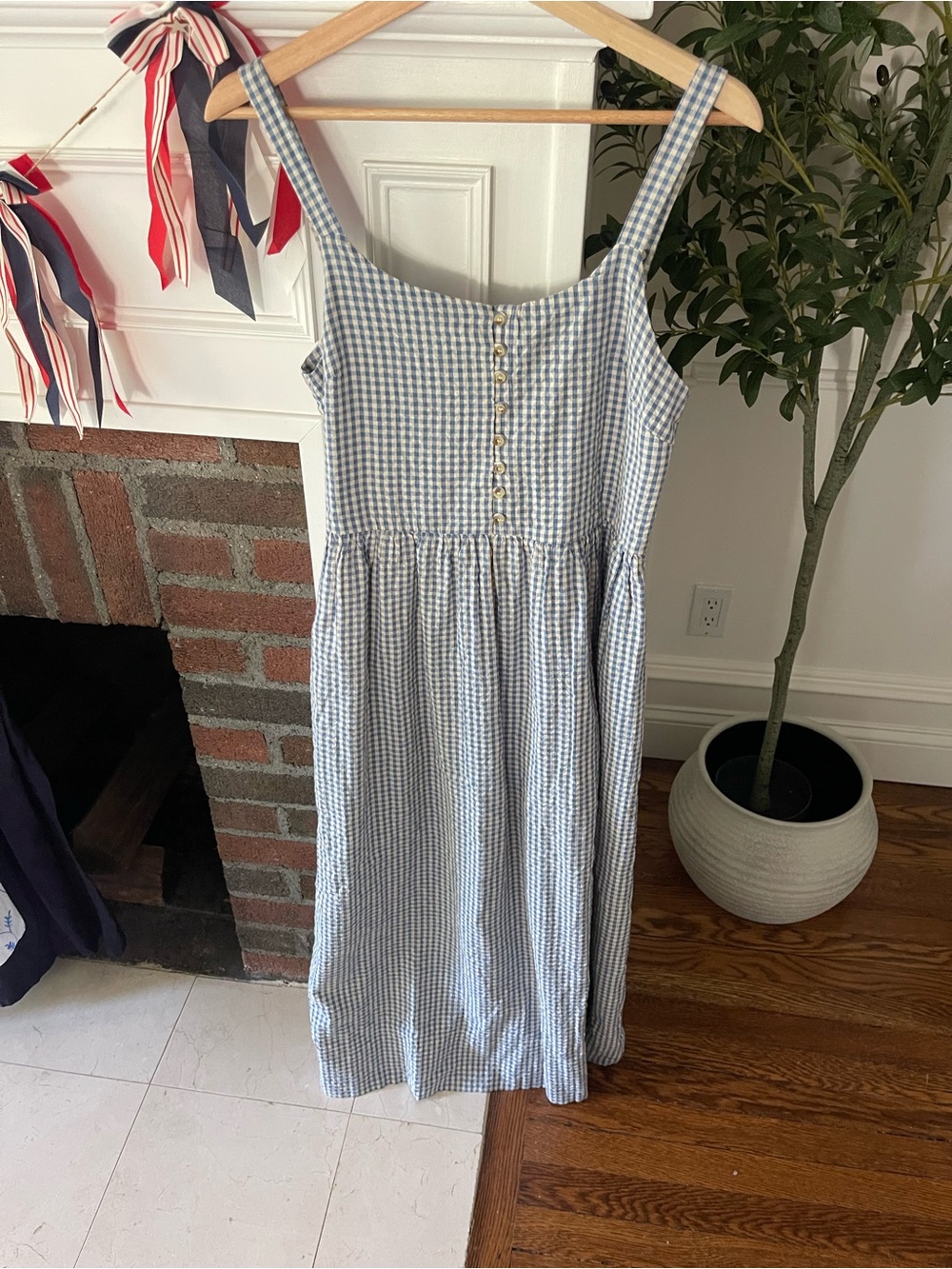 Posse small nwot Blue & White Gingham Button-Front Sundress